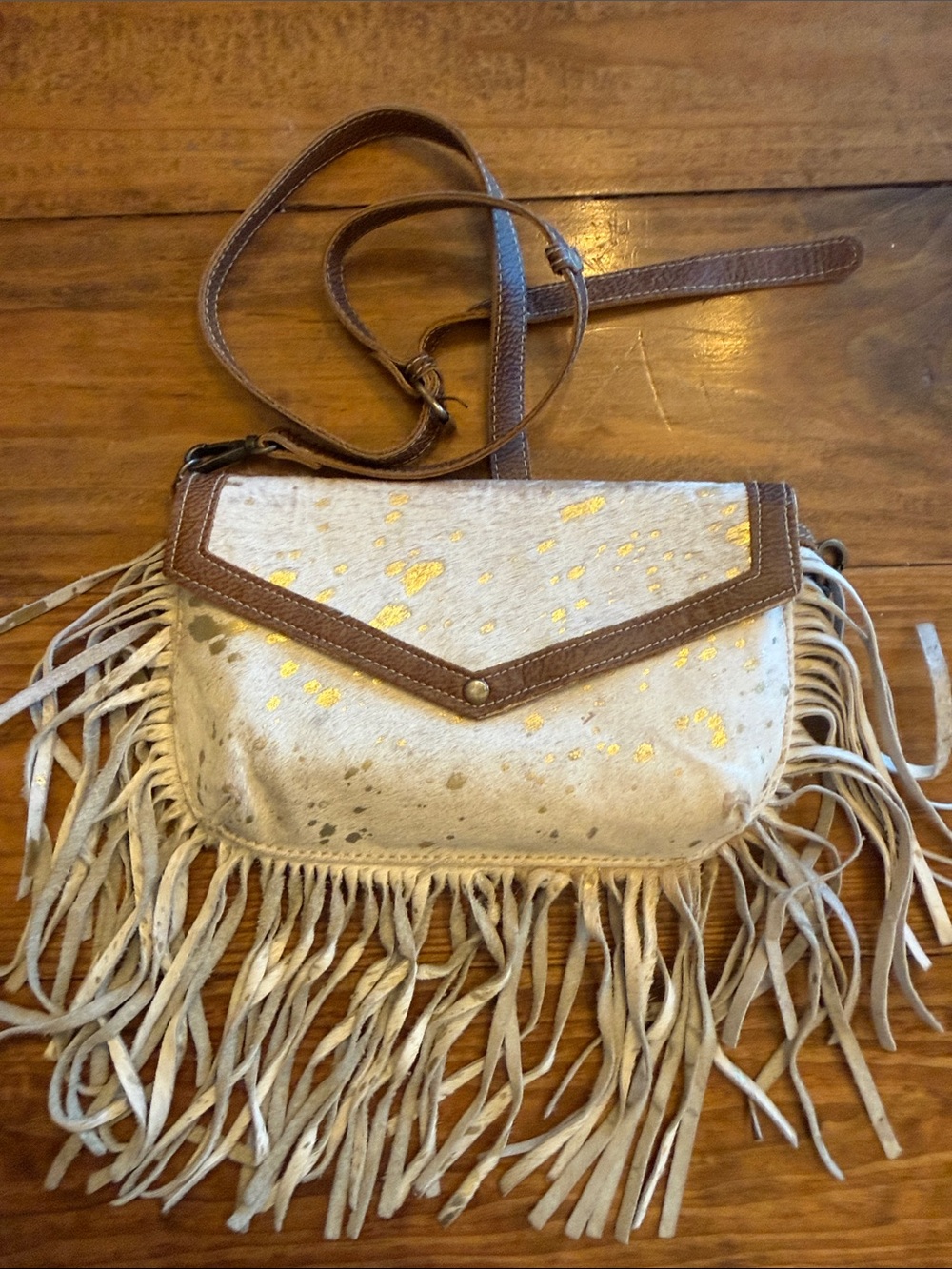 Myra Fringe Crossbody Bag in Cream and Brown